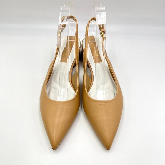 Franco Sarto 6.5 Racer Beige Nude‎ Tan Leather Slingback Block Heels Pumps Shoes - Picture 2 of 12